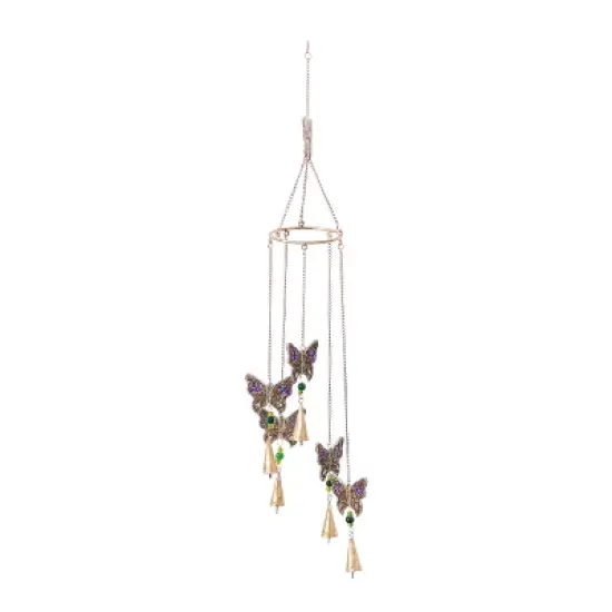 39" Iron Eclectic Butterfly Windchime - Olivia & May: Whimsical Home Decor, Easy Hang image {6}