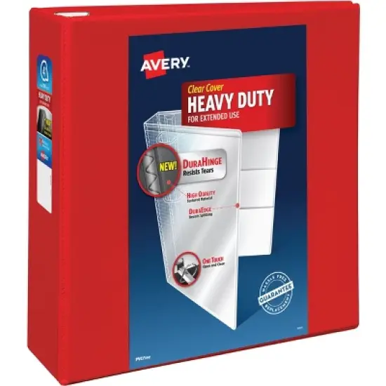 Avery Heavy-Duty View 3 Ring Binder, 4" One Touch EZD Rings, 4.5" Spine, 1 Red Binder (79326) image {8}