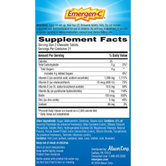 Emergen-C Immune+ Dietary Supplement Chewable Tablets with Vitamin D - Orange Blast - 42ct image {8}