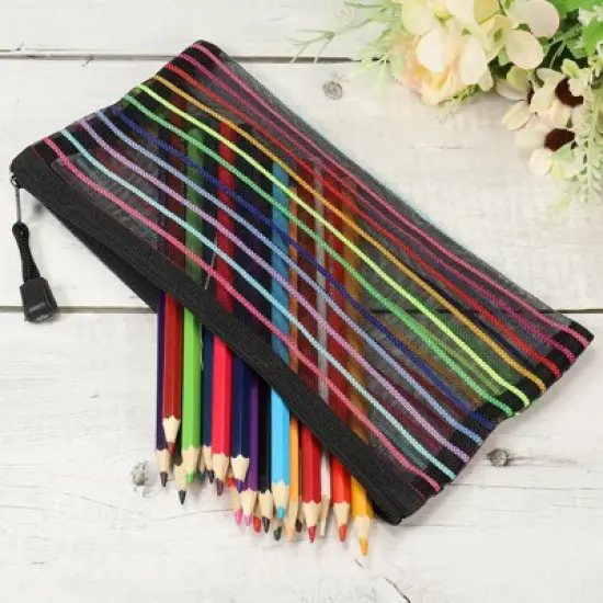 Unique Bargains Mesh Document Pencil Office Storage Zipper Pouches 6 Pcs image {2}