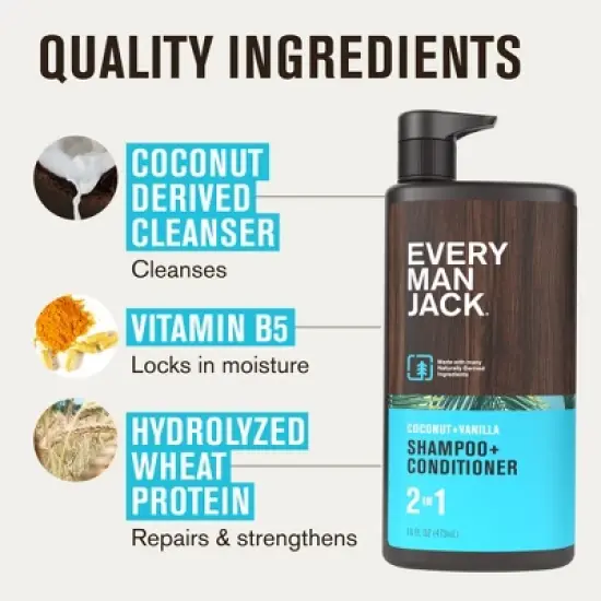 Every Man Jack Men's 2-in-1 Shampoo and Conditioner - Coconut + Vanilla - 16 fl oz image {6}