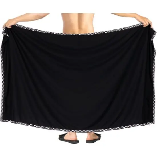 LA LEELA Men's Beachwear Cover Up For Men Swimwear Pareo Wrap Summer Long Casual Vacation Sarongs Lava Lava Cover-Up One Size Black, Solid image {2}
