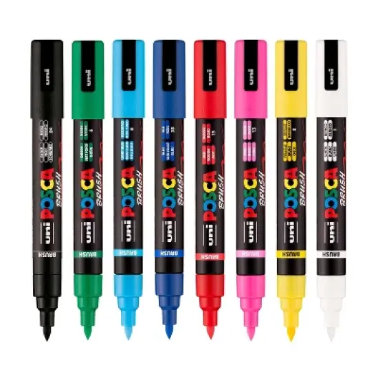 uniball 8pk POSCA Water-Based Paint Markers Reversible Brush Tip 1.0-4.0mm image {1}