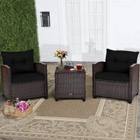 Costway 3PCS Patio Rattan Furniture Set Cushioned Conversation Set Sofa image {12}