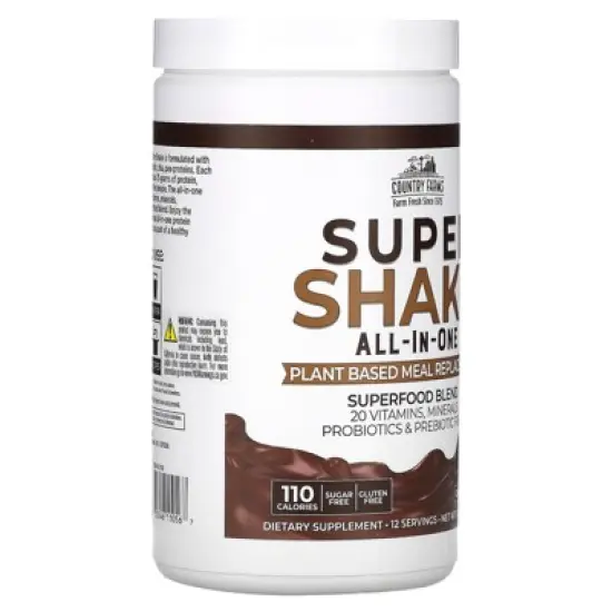 Country Farms All-in-One Super Shake Meal Replacement Dietary Supplement with Superfoods, Vitamins, Probiotics and Prebiotics, 12 Servings, Chocolate, image {3}