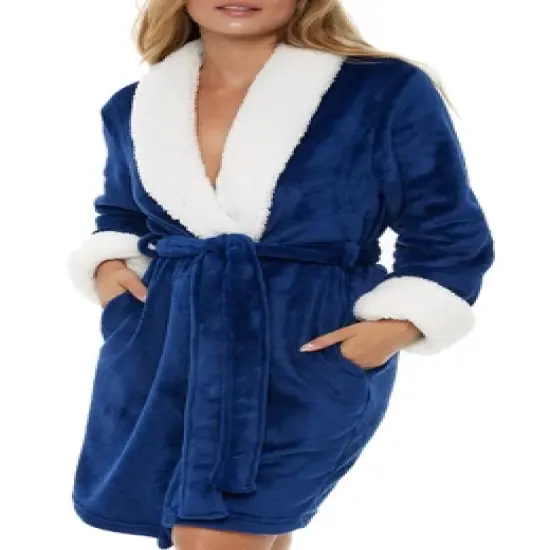 Women's Classic Plush Robe, Short Fleece Bathrobe Solids image {7}