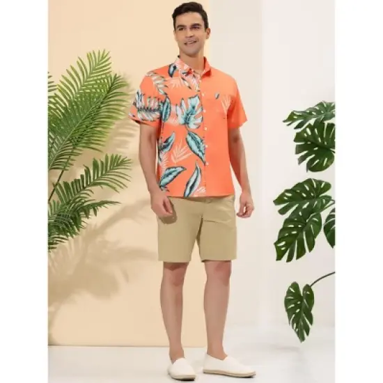 Lars Amadeus Men's Summer Patchwork Hawaiian Shirt Button Down Pocket Leaf Printed Shirts image {3}