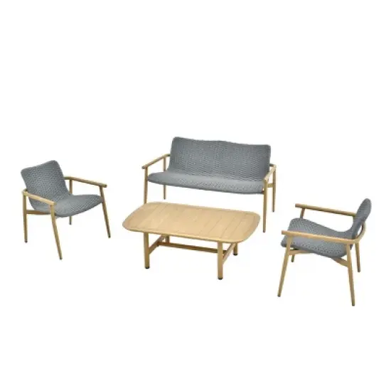 Layout Optimized Outdoor Seating Ensemble 4Piece Sofa & Armchair Set w/ Grid Weave & Planked Table image {7}
