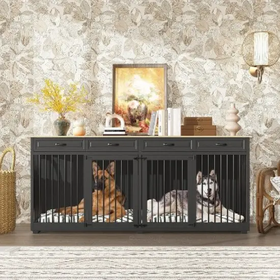 Famapy 86.6"lack Large Dog Crate Furniture with 4 Drawers Multi-Purpose Furniture Style Dog Crate image {7}