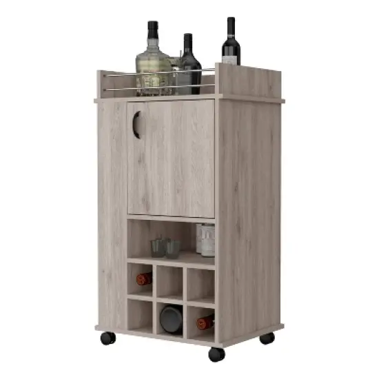 Gulches 1-Door Bar Cart with Wine Rack & Casters in Light Gray image {4}