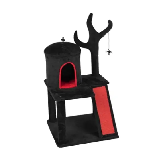 Angel Sar 42" Gothic Cat Tree with Spacious Condo Branch Shaped Scratching Post and Spider Toy Red Black Cat Tower for Indoor Cats image {8}
