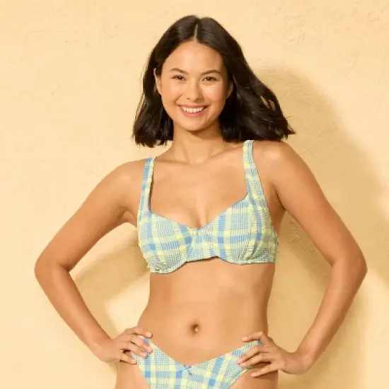 Women's Textured Plaid Underwire Bikini Top - Wild Fable - Blue/Yellow image {5}