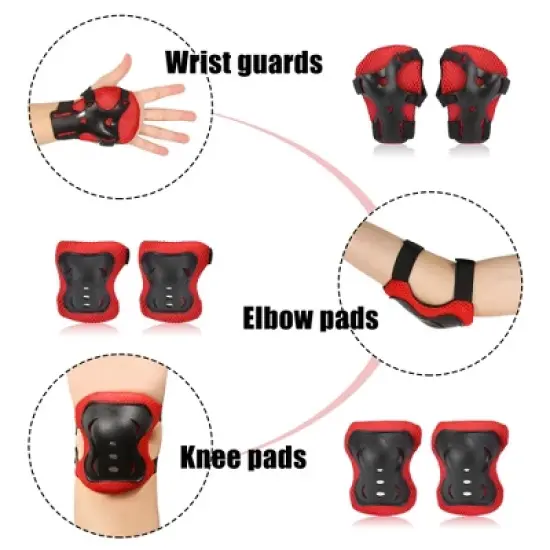 Unique Bargains Skating Bike Skateboard Sports Protective Palm Wrist Elbow Knee Support Brace Set Protective Pads Red Black 5.9" x 4.3" image {2}
