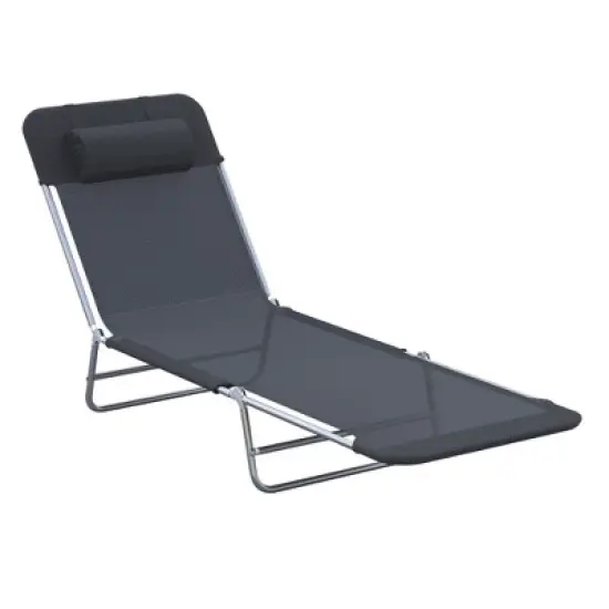 Outsunny Foldable Outdoor Chaise Lounge Chair, 6-Level Reclining Camping Tanning Chair with Breathable Mesh Fabric and Headrest image {6}