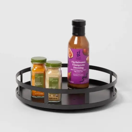 1-Tier Metal Lazy Susan Turntable Black - Brightroom&trade;: Round Steel Serving Tray, Powder-Coated Finish, 11" Diameter image {2}