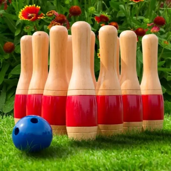 Toy Time 10-Pin Lawn Bowling Game/Skittle Ball Set With Mesh Bag - Red image {8}
