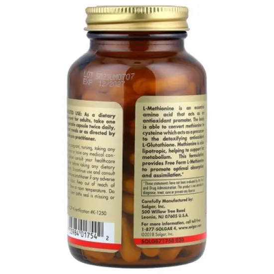Solgar L-Methionine, 500 mg, 90 Vegetable Capsules image {2}