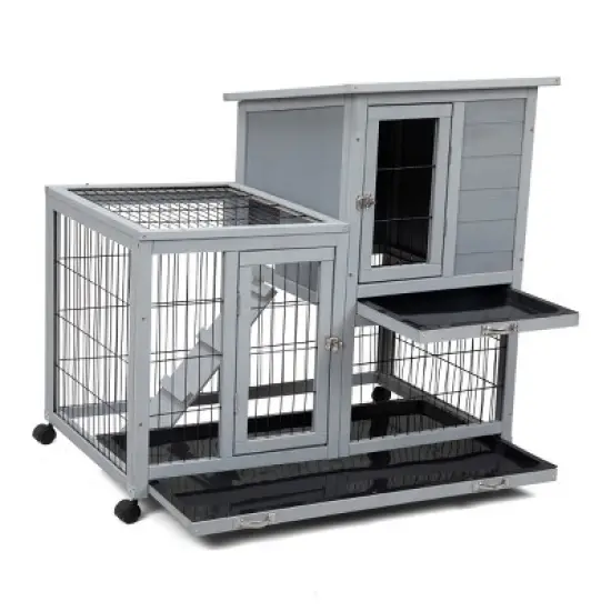 AZL1 Life Concept Pet Crates and Houses Multi-Purpose Rabbit Hutch Spacious Area with Smooth Casters Removable Trays, Gray, 38.98"*23.82"*36.61" image {4}