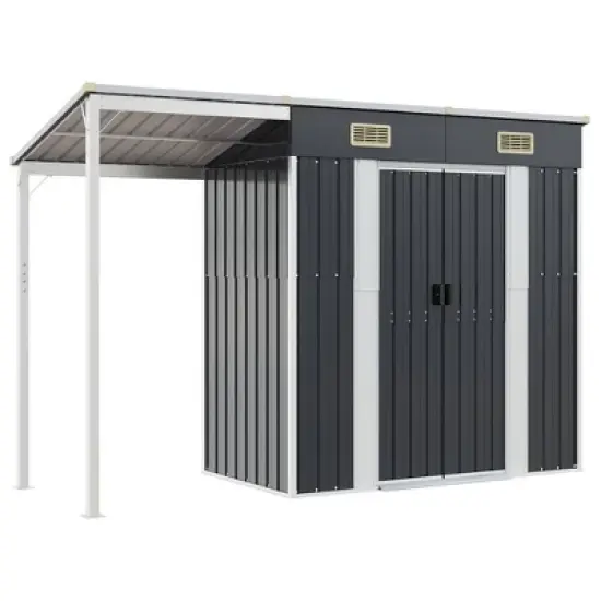 vidaXL Garden Shed with Extended Roof Outdoor Backyard Storage House Steel - Anthracite image {12}