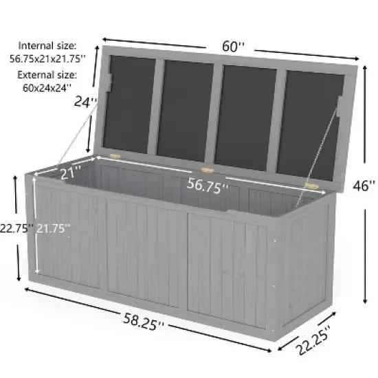 Cesicia Outdoor Wooden Deck Box, for Patio Furniture Cushions, Pool Toys & Garden Tools image {5}