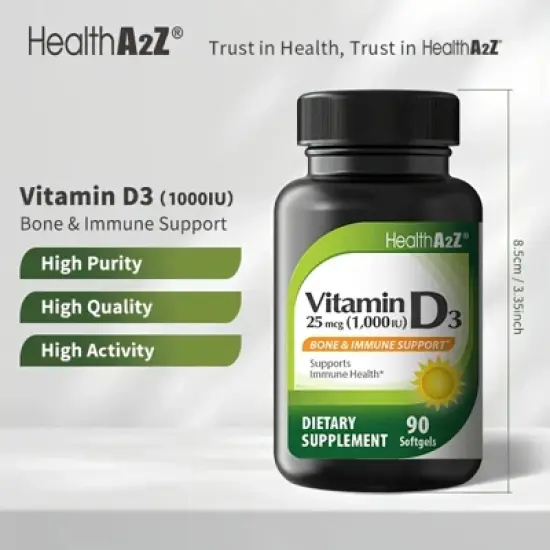 HealthA2Z - Vitamin D3 25 mcg (1000 IU) Softgels - 90 Count image {3}