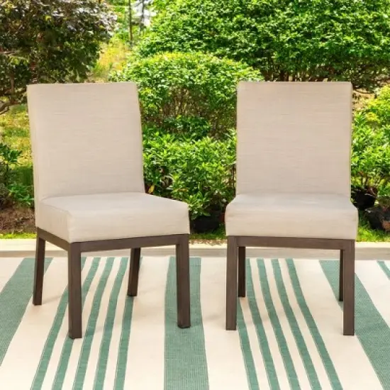 Captiva Designs 7pc Patio Dining Set Wood-look Rectangle Table & Cushioned Metal Chairs image {10}