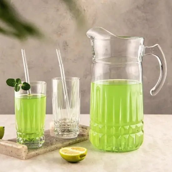 Slickblue Fluted Romanesque Design Cristalline Beverage Set &ndash; Includes 65 oz Pitcher & 6 Tumblers image {5}