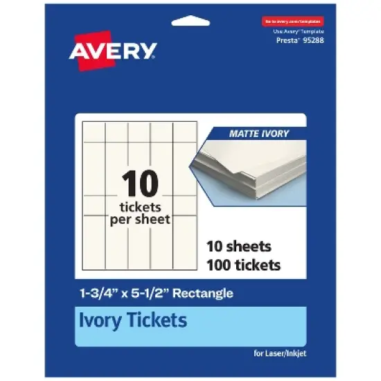 Avery Printable Rectangle Tickets, 1-3/4" x 5-1/2", Matte Ivory Cardstock, Laser/Inkjet, 100 Total image {9}