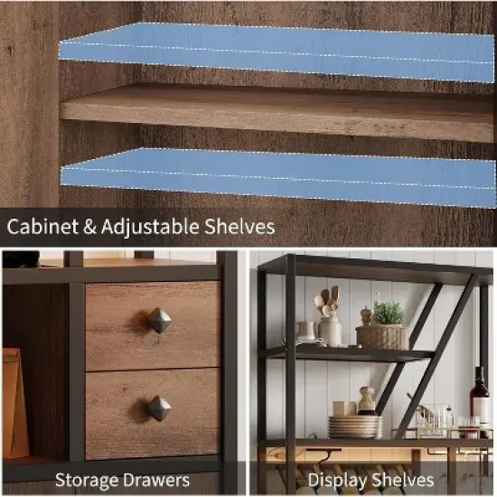 Jojoka Bar Cabinet with Rack,Liquor Stand with Glass Holder & LED Lights,Coffee Sideboard Cabinet for Living Room image {6}