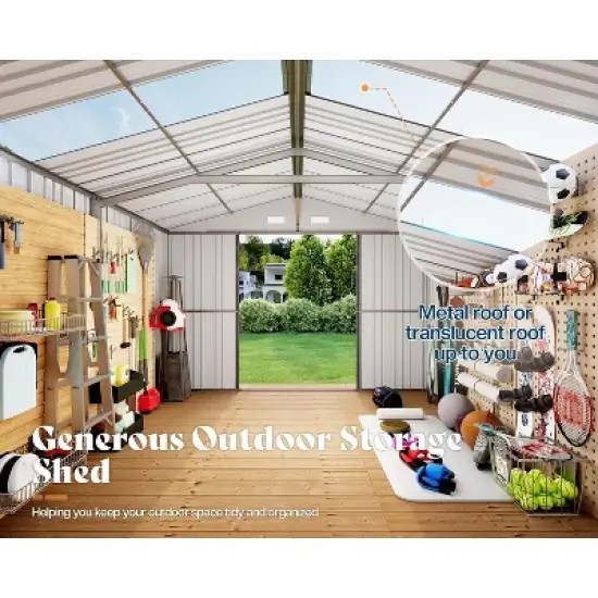 AMERLIFE 10.1x11.5x7.4 FT Galvanized Steel Storage Shed with 2 4-Pane Windows Hinged Double Doors image {2}