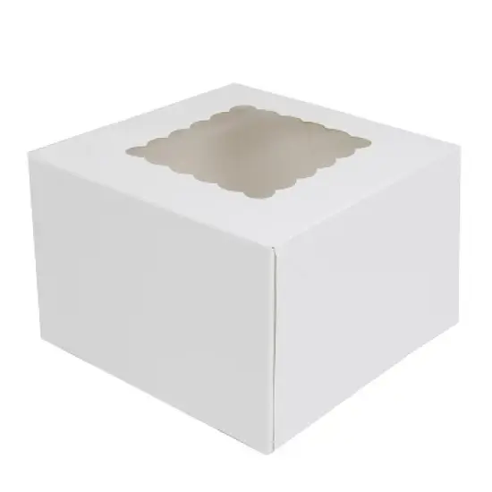 O'Creme White Cake Box with Window, 6" x 6" x 4" - Pack of 5 image {3}