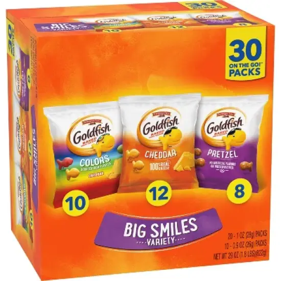 Goldfish Crackers Big Smiles Variety Pack with Cheddar, Colors and Pretzels Snack Packs - 29oz/30ct image {1}