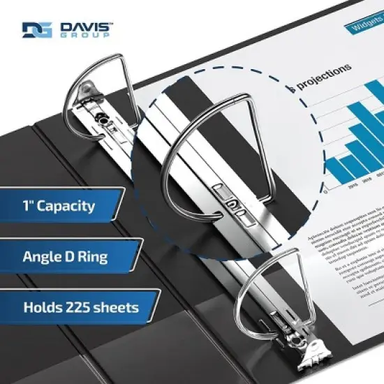 Davis Group 6pk 1" Premium Economy Round Ring Binders Black: Hard Cover, 225 Sheet Capacity, 2 Pockets, Polypropylene image {2}