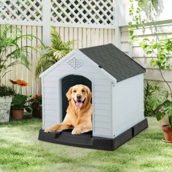 Tangkula Dog House Pet Puppy Shelter Waterproof Indoor/Outdoor Ventilate Gray image {2}