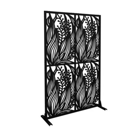Dolonm Metal Privacy Screens  Free Standing Decorative Privacy Screen,Black Leaf Shape image {1}