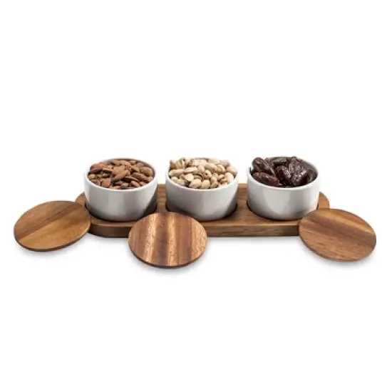 Kalmar Home Ceramic Condiment Set on Acacia Wood Base image {3}
