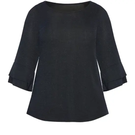 Women's Plus Size Glitz Double Bell Sleeve Top - midnight | AVENUE image {2}