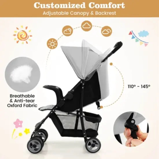 Safstar Foldable Lightweight Baby Stroller Kids Travel Pushchair 5-Point Safety System image {7}