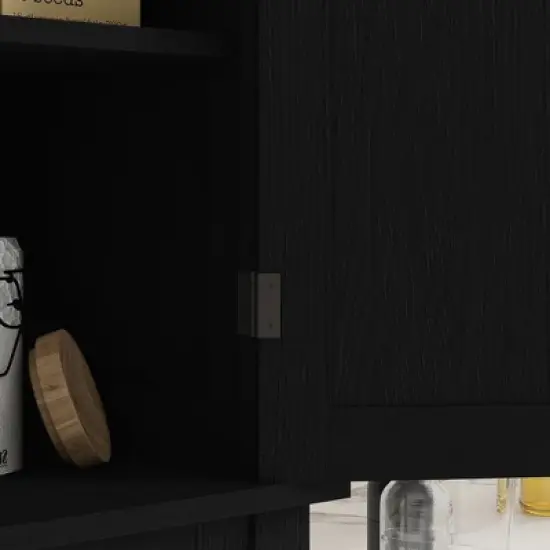 HOMCOM 72" Traditional Freestanding Kitchen Pantry Cupboard with 2 Cabinet, Drawer and Adjustable Shelves, Black Wood Grain image {4}