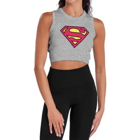 Women's Superman Pink S Shield Sleeveless Crop Top Tank image {5}