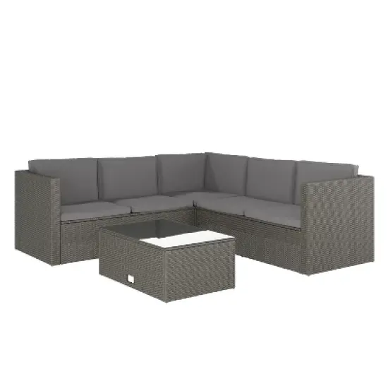 Emma and Oliver All Weather Wicker PE Rattan L-Shaped Sectional Sofa with Coffee Table and Included Back and Seat Cushions image {12}