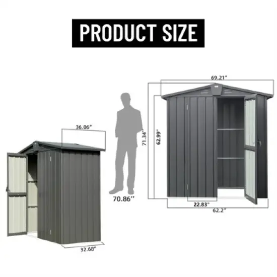 Syemin Deck Boxes Durable, Horizontal Compact Storage Shed for Garden, Backyard, Patio, Closet Deck Box, Gray, 69.21"*32.68"*71.34" image {4}