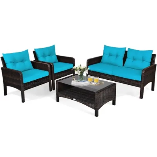 Tangkula 8PCS Rattan Patio Conversation Set Outdoor Furniture Set Cushioned image {6}