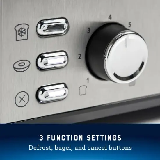 Oster 4-Slice Toaster Stainless Steel With Extra-Wide Slots: Bagel & Reheat Functions, 1560W, Spot Clean, Silver image {2}