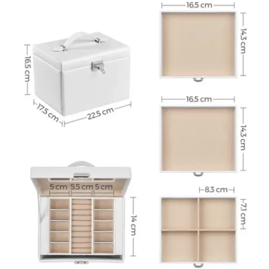 Large Accessory Organizer 4-Tier White Mirror Jewelry Box image {6}