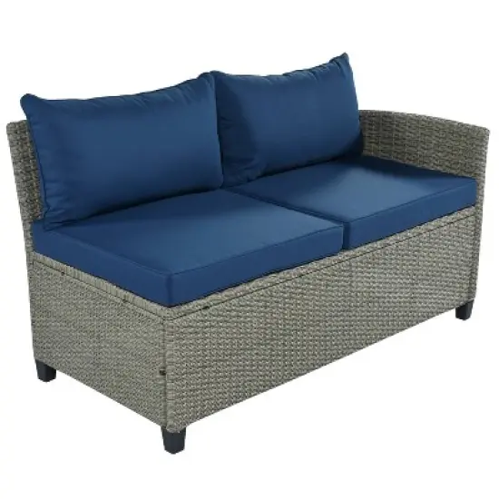 5pc Outdoor Wicker Conversation Set with Cushions - Blue - GODEER image {4}
