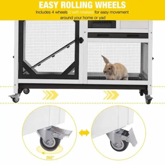 Aivituvin Premium 2-Story Wooden Rabbit Hutch with Casters | Pull-Out Tray-AIR7013 image {12}