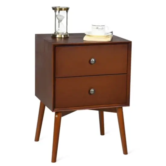 Tangkula Mid Century Nightstand Sofa End Table Bedroom Side Table with 2 Drawers image {6}