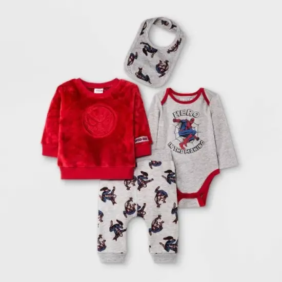 Baby Boys' 4pc Marvel Spider-Man Top & Bottom Set - Red image {5}