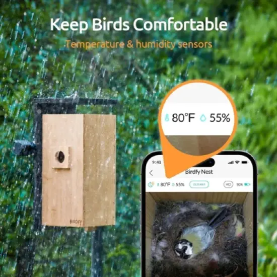 Birdfy 17" Nest With Dual Connected HD Cameras Natural Bamboo image {8}